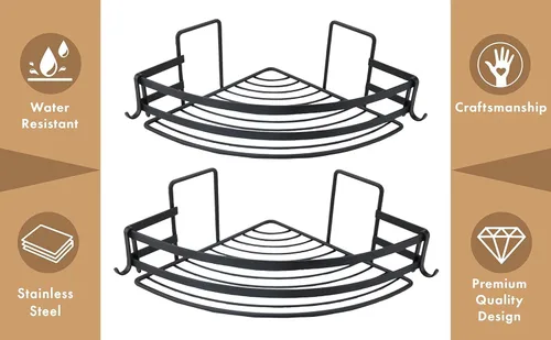 Miniatura 8 de RoyalHouse Estantes esquineros para ducha, color negro, paquete de 2 unidades, de acero inoxidable, para montar en la pared, organizador de cocina