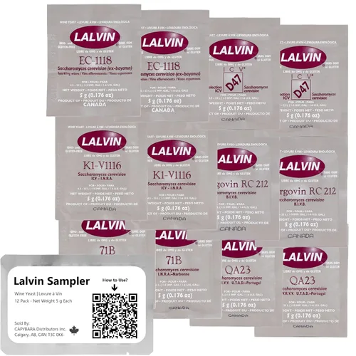 Lalvin Sampler - Levadura de vino (paquete de 12) - Hacer Kombucha de Mead de Sidra de Vino en casa - 0.18 oz Sachets - Saccharomyces cerevisiae -