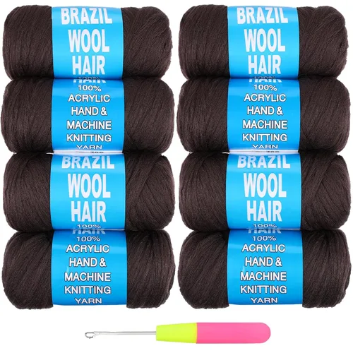 Miniatura 16 de 8 piezas de lana brasileña para trenzas, negro natural, cabello de lana brasileña para trenzar para mujeres, hilo para cabello para locs falsos