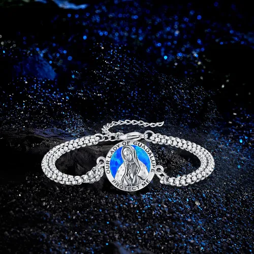 Miniatura 82 de Pulsera unisex de San Miguel/Cristóbal/Benedicto/Jude/José/Guadalupe/Ángel de la Guarda/Santa Muerte Pulsera de plata de ley 925 con cadena de doble