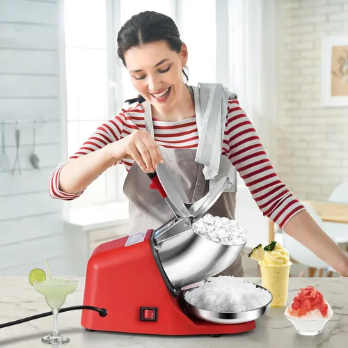 Miniatura 2 de VIVOHOME Picadora de Hielo Eléctrica Trituradora Máquina para Hacer Conos de Nieve Rojo 64.86 kg/hora con Palillo de Hielo para Uso Doméstico