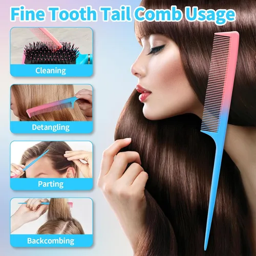 Miniatura 5 de Juego de cepillos de pelo antiestáticos para masaje, cepillo ovalado para mujeres, 4 piezas, cepillo desenredante y peine para el cabello