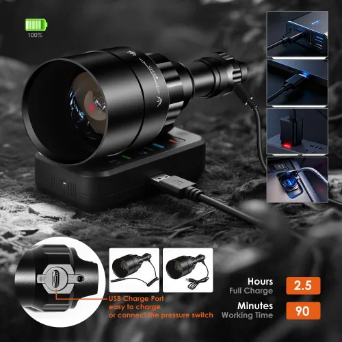 Miniatura 5 de 1605 linterna iluminadora IR de 940 nm para visión nocturna, linterna infrarroja con zoom, iluminador con control remoto de doble presión, cargador