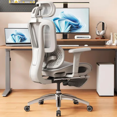 Vonesse Silla de oficina ergonómica con reposapiés, sillas de escritorio con reposacabezas y reposabrazos ajustables 3D, silla de juegos de Gris