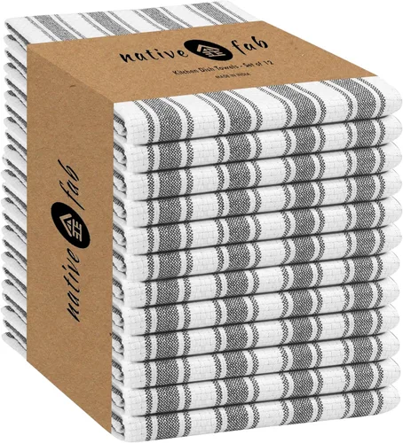 Miniatura 12 de Native Fab Toallas de Cocina a Rayas - 100% Algodón - Paquete de 12 - 16"x26" - Paños de Té a Rayas con Tejido de Cesta, Paños de Cocina para Secar