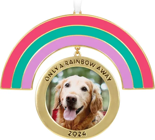 Hallmark Keepsake Adorno de Navidad 2024, marco de fotos Only a Rainbow Away, metal, regalo para mascotas