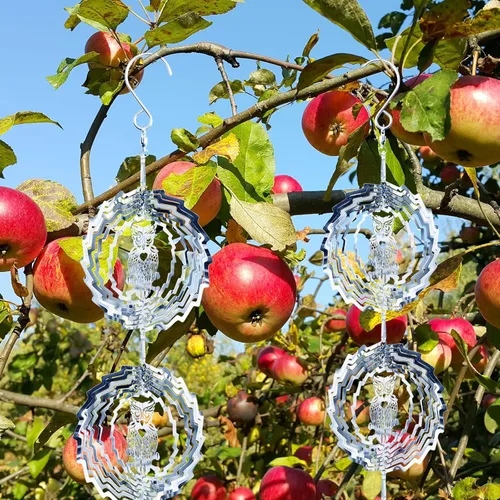 Miniatura 5 de 12 piezas de disuasores de aves de acero inoxidable para exteriores, giradores de viento 3D para exteriores, juego de discos espantapájaros, Juego