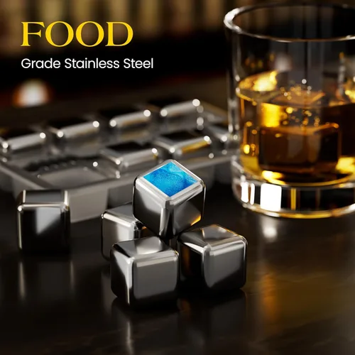 Miniatura 5 de Kollea Piedras de whisky de Navidad, 8 paquetes de rocas de whisky de acero inoxidable, cubo de hielo reutilizable para beber, regalo de cumpleaños