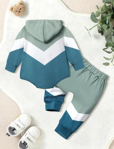 Miniatura 5 de Ropa para bebé niño, bloque de color, sudadera con capucha de gran tamaño, mameluco, pantalones largos, conjunto de trajes de otoño e invierno