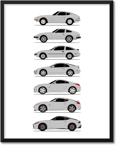 Miniatura 8 de Custom Car Posters Póster hecho a mano compatible con Nissan Z Car Generations (perfil lateral), decoración artística de Datsun Fairlady Z