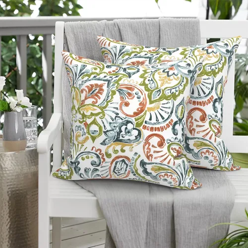 Miniatura 910 de Juego de 2 almohadas para exteriores de 16 x 16 pulgadas, repelentes al agua con interiores, para muebles de patio, hogar, jardín, geometría bohemia