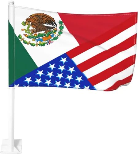 Miniatura 11 de Bandera de México con clip para ventana, 12 x 18 pulgadas, pancarta de decoración de automóvil de doble cara, protección UV de poliéster Bandera