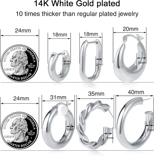 Miniatura 2 de 6 Pairs Chunky Gold Hoop Earrings Set for Women 14K Gold Plated Hypoallergenic Thick Open Huggie Hoop Set Jewelry for Gifts
