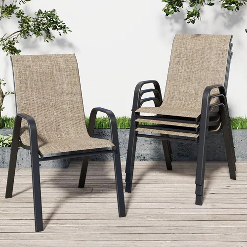 Miniatura 8 de Sillas de patio, sillas de comedor apilables para todo tipo de clima, tela de textileno y marco de metal, juego de sillas para exteriores para patio