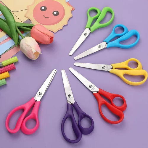 Miniatura 9 de BURVAGY 12Pack 5.5" Tijeras de seguridad pequeñas para la escuela, tijeras redondas de punta desafilada para manualidades en masa, hojas de acero