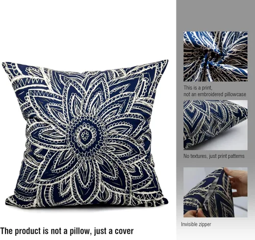 Miniatura 3 de Juego de 2 fundas de almohada decorativas de felpa cuadrada moderna azul marino abstracto con cremallera oculta para sofá del hogar, funda de cojín