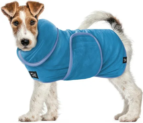 Tuff Pupper Bata de baño para perro de secado rápido, toalla de felpa de 800 GSM, bata de baño súper absorbente para mascotas y cachorros, capucha