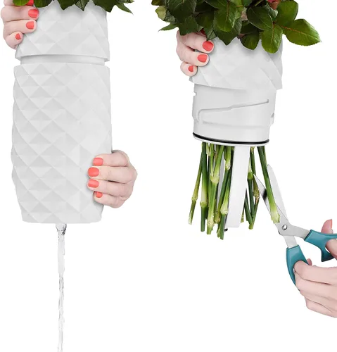 Miniatura 11 de Jarrón Amaranto – Diseño único para un fácil drenaje del agua y acceso al tallo – Mezcla de plástico y mármol resistente a los impactos – El jarrón