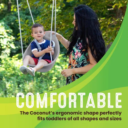 Miniatura 3 de Swurfer Columpio de coco para niños pequeños, cómodo columpio para bebé al aire libre, arnés de seguridad ajustable de 3 puntos, sistema de bloqueo