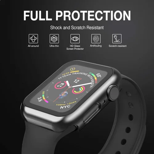 Miniatura 2 de Funda compatible con Apple Watch de 1 37⁄64 pulgadas (40 mm), serie 6/5/4/SE, con protector de pantalla de vidrio templado integrado, carcasa Negro