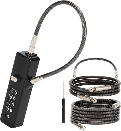Candado de cable de combinación – 3 cerraduras retráctiles (11.8 pulgadas, 23.6 pulgadas, 47.2 pulgadas) para bicicleta, esquí, valla, gabinete,