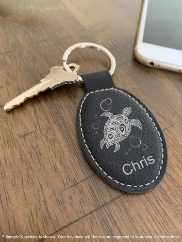 Miniatura 6 de LaserGram Llavero ovalado, retroexcavadora, grabado personalizado incluido Negro con plateado