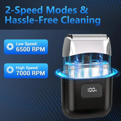 Miniatura 6 de Afeitadoras eléctricas para hombres: Mini maquinilla de afeitar eléctrica con 3 cuchillas flotantes, pantalla LED, doble velocidad - Afeitadora