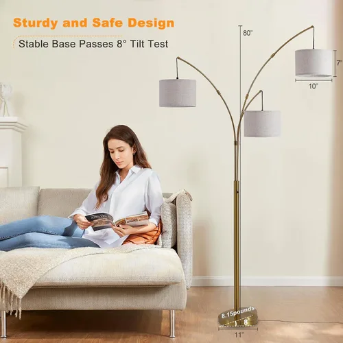 Miniatura 8 de Lámparas de pie doradas para sala de estar, lámpara de pie de arco súper brillante con control remoto, 3 lámparas de pie altas con regulación Sombra