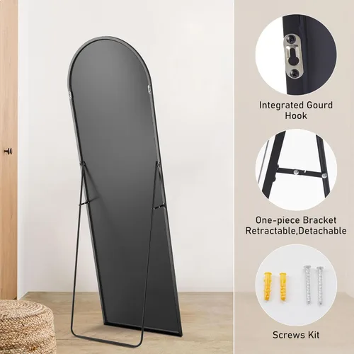 Miniatura 4 de OLIXIS Espejo arqueado de longitud completa para dormitorio, espejo de cuerpo completo de 56 x 15 pulgadas con soporte, para colgar o inclinarse
