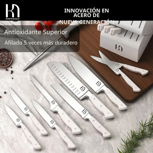 Miniatura 5 de KnifeSaga Juego de Bloque de Cuchillos de Cocina, Juego de Cuchillos Ultra Afilados de 15 Piezas Duraderas, Acero Inoxidable de Alto Carbono Blanco