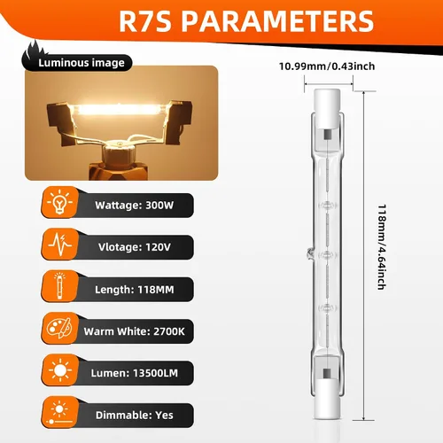 Miniatura 2 de R7S - Bombilla halógena R7S T3 de 100 W 120 V tipo J con doble extremo de 3 pulgadas de largo para trabajo, paisaje, seguridad, luces de techo