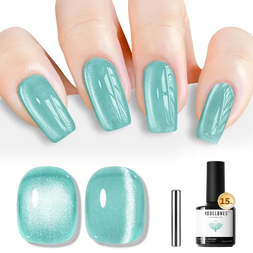 Miniatura 10 de Modelones Esmalte de uñas de gel ojo de gato arco iris con lentejuelas plateadas holográficas, esmalte de uñas de gel 9D con barra magnética, apto