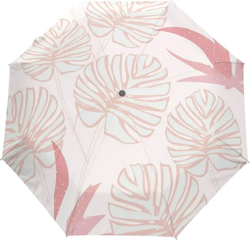 Paraguas plegable auto abierto compacto sol lluvia paraguas palmera hojas plantas rosa tropical para mujeres hombres niños viaje sombrilla sol