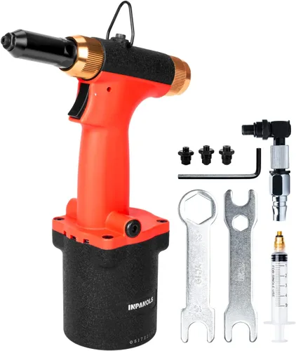 Kit de herramientas de remache de aire hidráulico de pistola de remache neumático con piezas nasales de 3/32 y 1/8 y 5/32 y 3/16 pulgadas