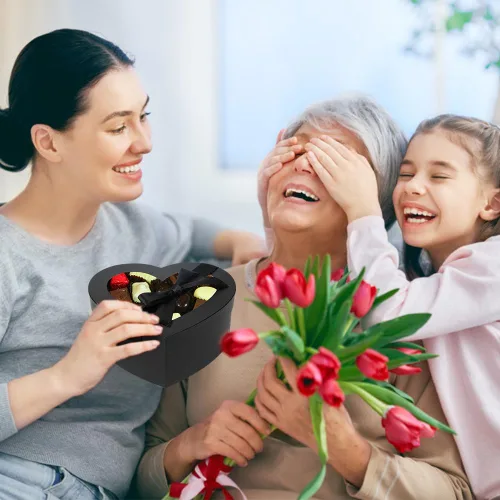 Miniatura 7 de Cajas negras en forma de corazón para arreglos florales, cajas de corazón para flores, juego de 4 cajas de regalo anidables con tapas transparentes