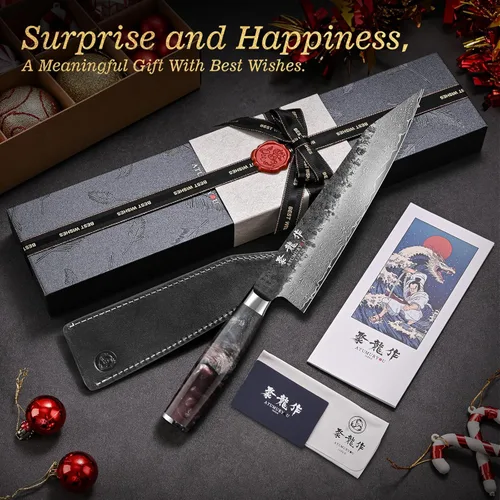 Miniatura 2 de Cuchillo de chef japonés Kiritsuke de 8.27 pulgadas con núcleo VG10, cuchillo profesional de Damasco forjado a mano de 67 capas con mango
