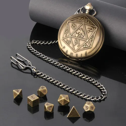 Miniatura 3 de Juego de dados DND diminutos de 0.394 in con funda de reloj de bolsillo vintage, juego de dados D&D de metal poliédrico para Dungeons and Dragons