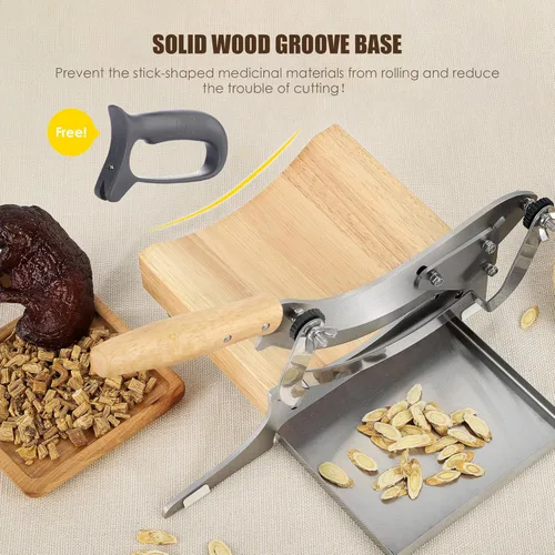 Miniatura 6 de CGOLDENWALL Rebanadora manual de 2 cuchillas de medicina china radiada, con bandeja magnética de acero inoxidable, para hierbas chinas, biltong
