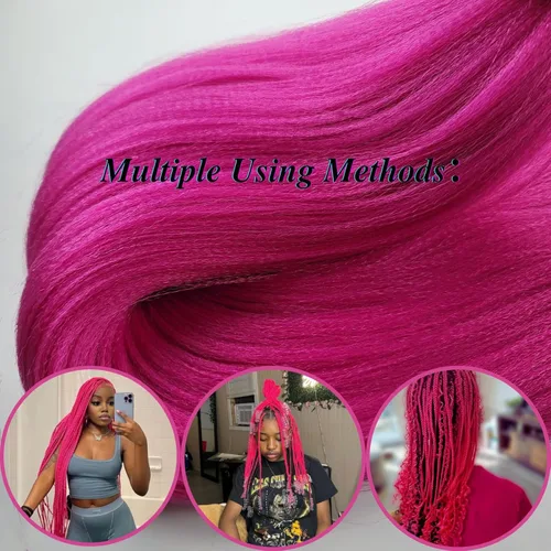 Miniatura 6 de Cabello trenzado preestirado rosa magenta, extensiones de cabello sintético de color rosa para trenzas, no tóxico, hipoalergénico