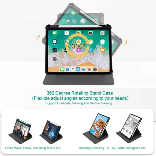 Miniatura 3 de Funda giratoria para iPad Air de 11 pulgadas (M3/M2-2025/2024), iPad Air de 4ª/5ª generación 2022/2020 de 10.9 pulgadas, funda de piel sintética