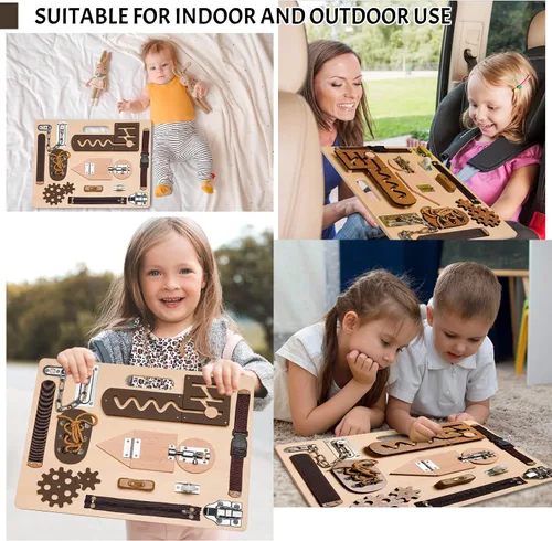 Miniatura 7 de Tablero Ocupado Montessori para Niños Pequeños, Juguetes Sensoriales de Madera, Actividades de Aprendizaje Preescolar para Habilidades Motoras Finas