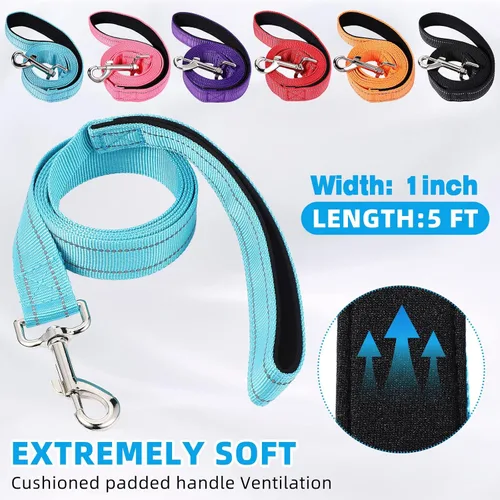 Miniatura 2 de Juego de 6 juegos de correa y collar reflectantes para perro, correas de nailon ajustables, collar de perro resistente, correa de mango acolchado