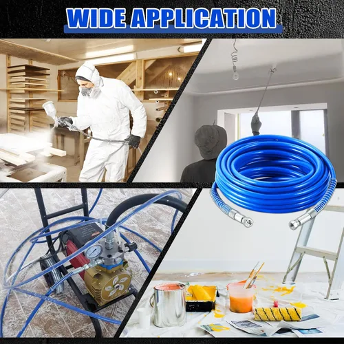 Miniatura 6 de MAOPINER Manguera pulverizadora de pintura sin aire de 1/4 de pulgada, 25 pies, azul, tubo de fibra flexible de alta presión de 3300 PSI, manguera