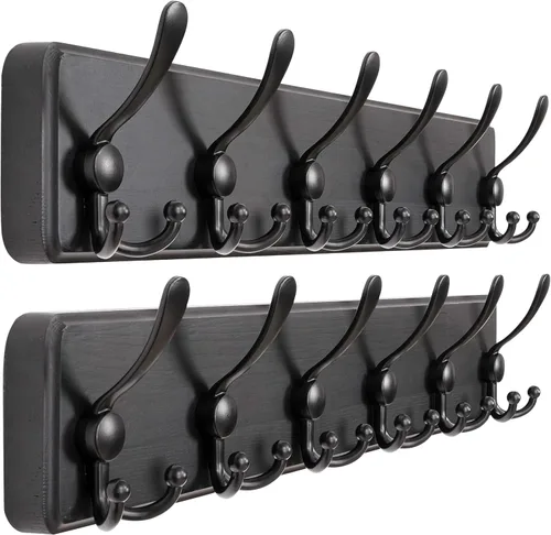 Miniatura 27 de Dseap Perchero de Pared Montado - 5 Ganchos Triangulares, Resistente, Perchero de Pared de Madera para Abriggos, Sombreros, Chaquetas, Ropa, Negro