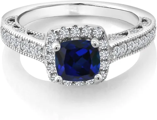 Miniatura 40 de Gem Stone King Anillo de compromiso de plata de ley 925 de 0.236 in con piedra natal y zafiro blanco creado con acento Anillo de compromiso