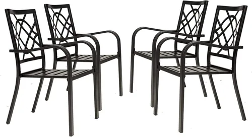 Miniatura 8 de Crownland Juego de 2 sillas de comedor de hierro forjado para patio, sillas apilables de metal con reposabrazos para jardín, piscina, patio trasero