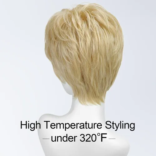 Miniatura 4 de HAIRCUBE Pelucas rubias de corte Pixie para mujer, estilo ondulado natural, peluca de encaje sintético resistente al calor con parte superior