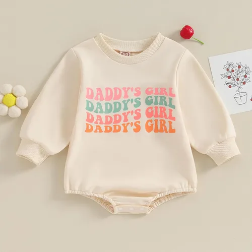 Miniatura 3 de Ropa para bebé recién nacida, sudadera de gran tamaño con estampado de letras, mameluco de manga larga con burbujas para otoño