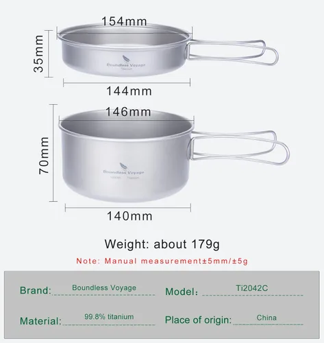 Miniatura 2 de Al aire libre 25.4 fl oz - 98.1 fl oz Titanio Pot con tapa Plegable Fianza Mango Camping Senderismo Picnic Ultraligero Botella de Agua Taza Taza