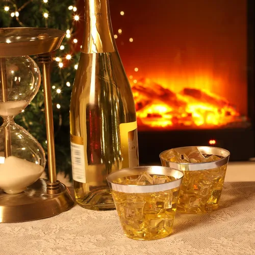 Miniatura 4 de Lounsweer 100 Piezas Vasos de Plástico con Borde de 9oz, Vasos de Cóctel Transparentes para Bodas, Copas de Vino Desechables Resistentes